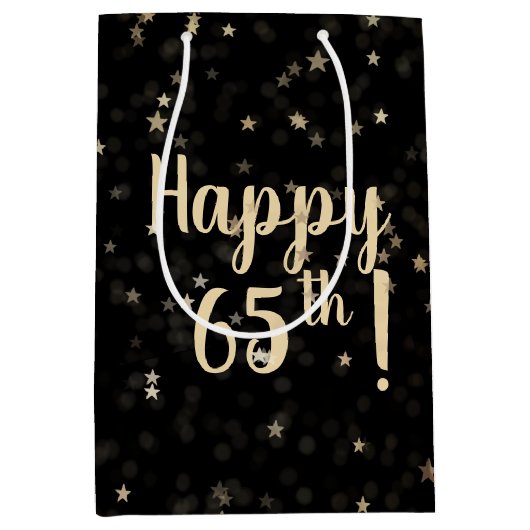 Gouden sterren en Stippen 65e verjaardag Medium Gi Medium Cadeauzakje (Voorkant)