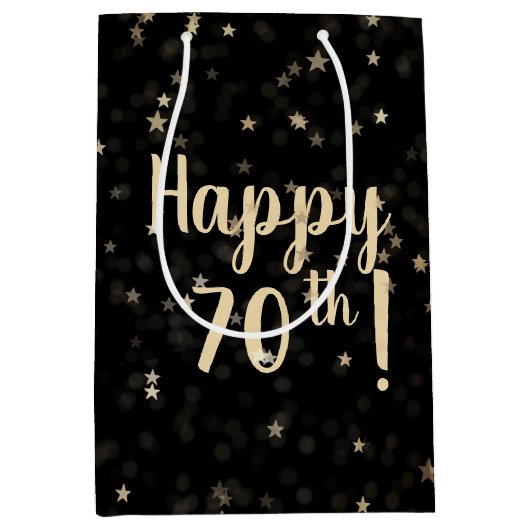 Gouden sterren en Stippen 70e verjaardag Medium Gi Medium Cadeauzakje (Voorkant)