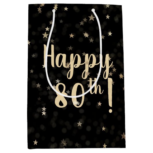 Gouden Sterren en Stippen 80e Verjaardag Medium Gi Medium Cadeauzakje (Voorkant)