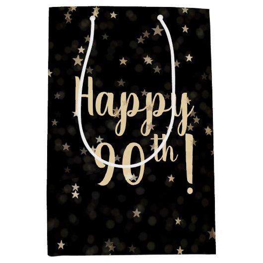 Gouden Sterren en Stippen 90e Verjaardag Medium Gi Medium Cadeauzakje (Voorkant)