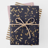 Gouden sterren en strepen Blush Navy Inpakpapier Vel (In situ)