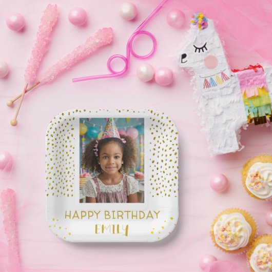 Gouden Sterren Faux Glitter Verjaardag Kinder Meis Papieren Bordje (Feest)