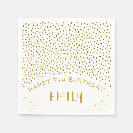 Gouden Sterren Faux Glitter Verjaardag Kinder Meis Servet (Voorkant)