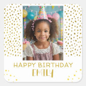 Gouden Sterren Faux Glitter Verjaardag Kinder Meis Vierkante Sticker (Voorkant)