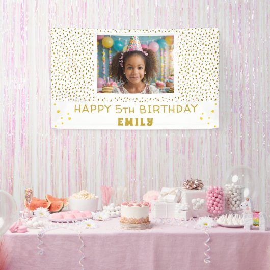 Gouden Sterren Faux Glitter Verjaardagsfeestje Mei Spandoek (Feest)