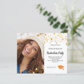 Gouden sterren foto afstudeerfeest uitnodiging (Staand voorkant)