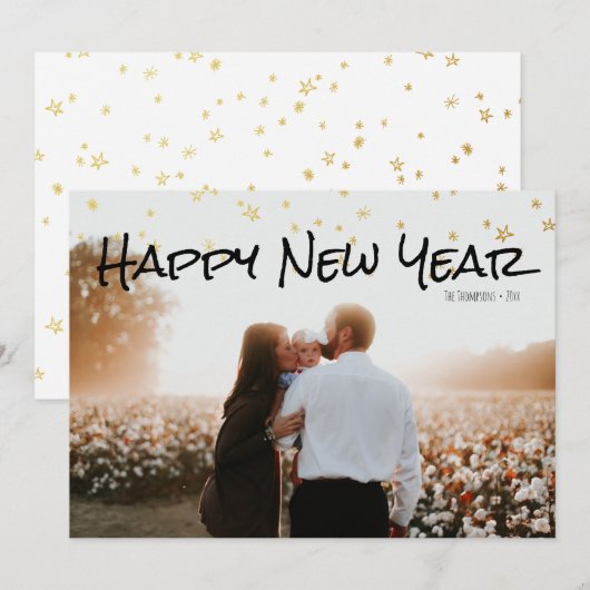 Gouden Sterren Gelukkig Nieuwjaar Fotokaart Feestdagenkaart (Voorkant / Achterkant)