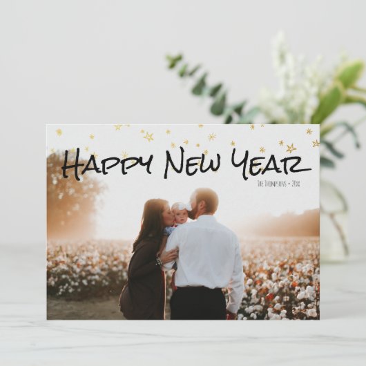 Gouden Sterren Gelukkig Nieuwjaar Fotokaart Feestdagenkaart (Staand voorkant)