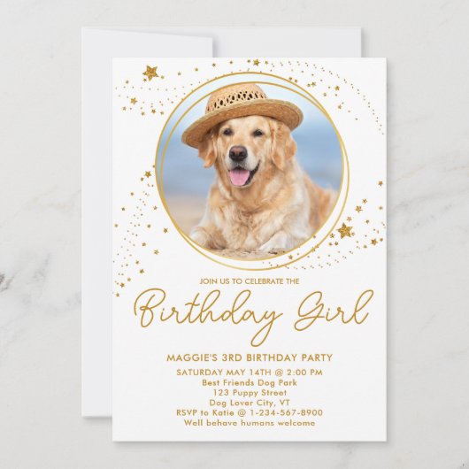 Gouden Sterren Gepersonaliseerde Huisdier Foto Hon Kaart (Voorkant)