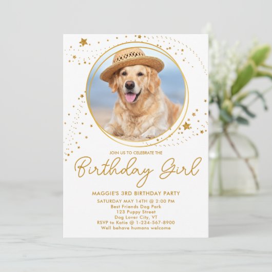 Gouden Sterren Gepersonaliseerde Huisdier Foto Hon Kaart (Staand voorkant)