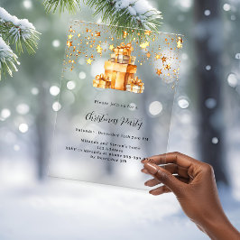 Gouden sterren geschenken Frosted Christmas Party Acryl Uitnodigingen