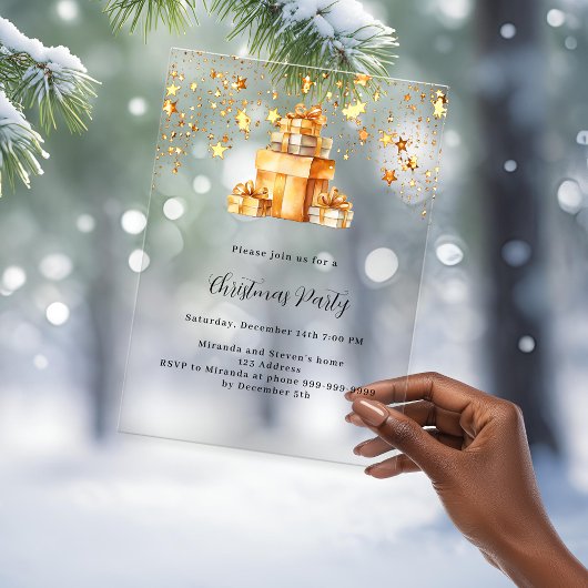Gouden sterren geschenken Frosted Christmas Party Acryl Uitnodigingen