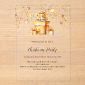 Gouden sterren geschenken Frosted Christmas Party Acryl Uitnodigingen (Voorkant)