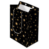 Gouden Sterren Gift Bag - Zwarte achtergrond Medium Cadeauzakje (Voorkant Gekanteld)