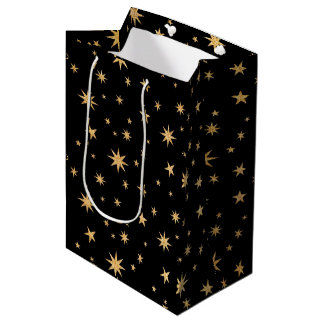 Gouden Sterren Gift Bag - Zwarte achtergrond Medium Cadeauzakje