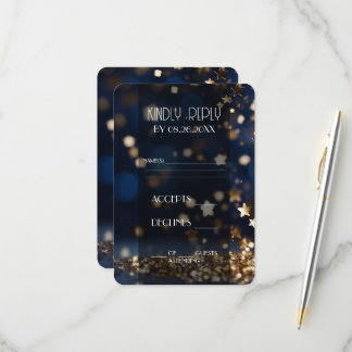 Gouden sterren glinsterende bruiloft RSVP kaartje