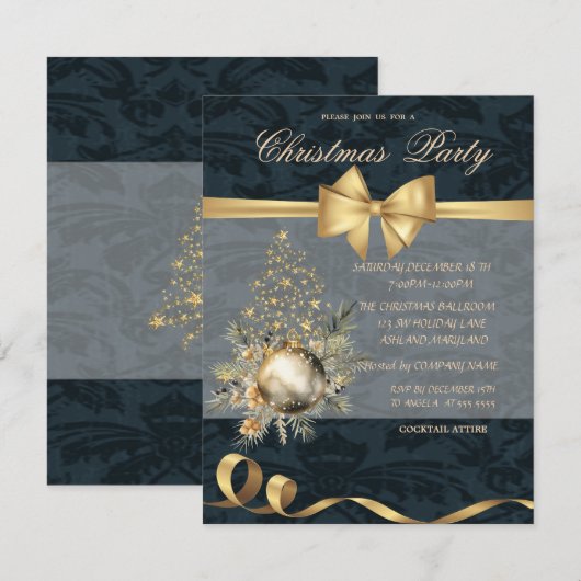 Gouden Sterren Kerstboom Boog Bal Kerstfeest Kaart (Voorkant / Achterkant)