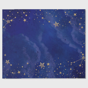 Gouden sterren, Lucht, Marineblauw, Vakantie Cadeaupapier