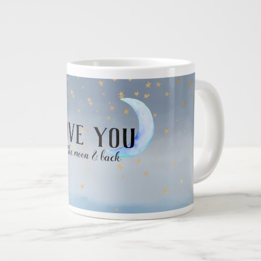 Gouden Sterren Maan Blauw Ombre Grote Koffiekop (Voorkant rechts)