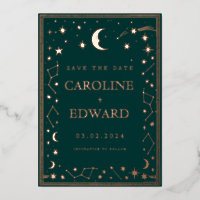 Gouden Sterren Maan Celestial Save the Date