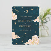 Gouden sterren maan Hemel Qr Code Save the Date (Staand voorkant)