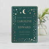 Gouden sterren Maan Hemellichaam Qr Code Bewaar de Save The Date (Staand voorkant)