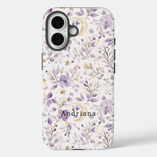 Gouden sterren Maan Paarse bloemen Case-Mate iPhone Case (Achterkant)