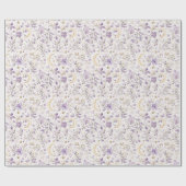 Gouden Sterren Maan Paarse Bloemen Verjaardag Cadeaupapier (Vlak)