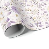 Gouden Sterren Maan Paarse Bloemen Verjaardag Cadeaupapier (Rol Hoek)