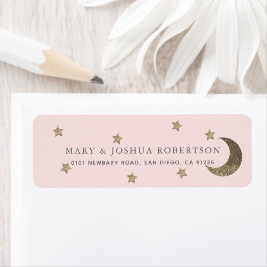Gouden Sterren & Maan Roze Adres Label (Insitu)
