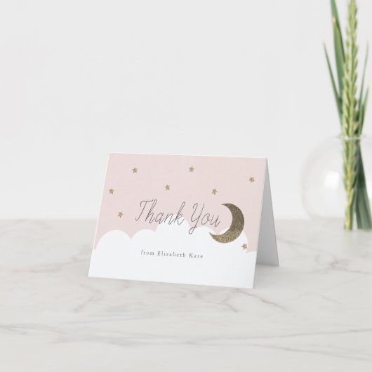 Gouden Sterren & Maan Roze Meisje Bedankkaart (Voorkant)