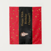 Gouden Sterren Met Bericht Foto Op Rode Verjaardag Wandkleed (Voorkant)