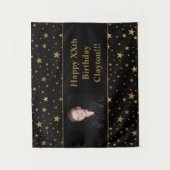 Gouden sterren met bericht foto op zwarte verjaard wandkleed (Voorkant)