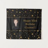 Gouden sterren met bericht foto op zwarte verjaard wandkleed (Voorkant (horizontaal))
