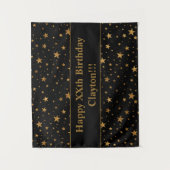 Gouden sterren met bericht op zwarte verjaardag wandkleed (Voorkant)