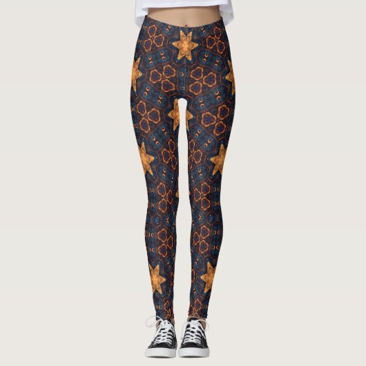 Gouden sterren met blauwe achtergrond leggings (Voorkant)