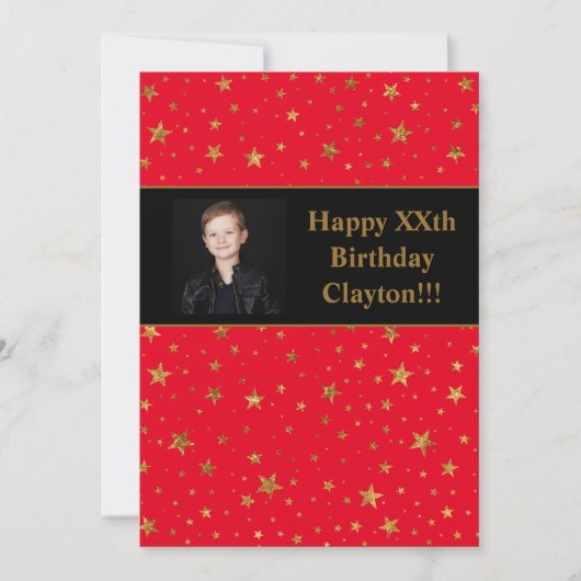 Gouden sterren met een foto op de Rode Dag Kaart (Voorkant)