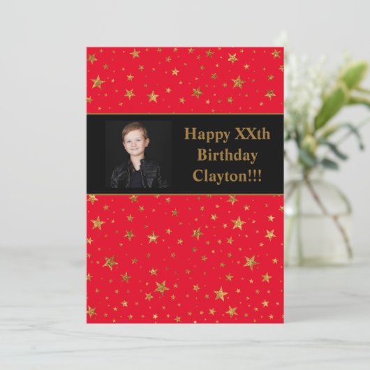 Gouden sterren met een foto op de Rode Dag Kaart (Staand voorkant)