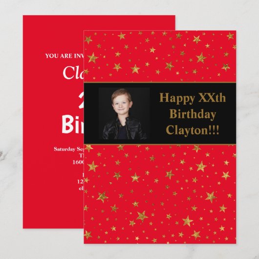 Gouden sterren met een foto op de Rode Dag Kaart (Voorkant / Achterkant)