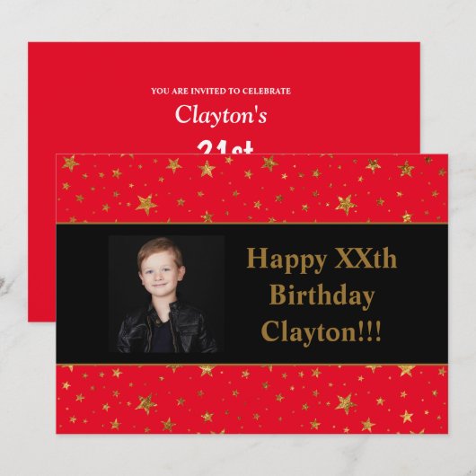 Gouden sterren met een foto op de Rode Dag Kaart (Voorkant / Achterkant)