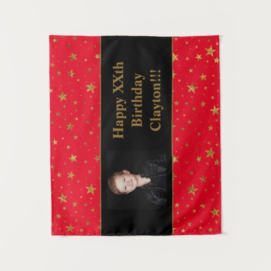 Gouden sterren met een foto op de Rode Dag Wandkleed (Voorkant)