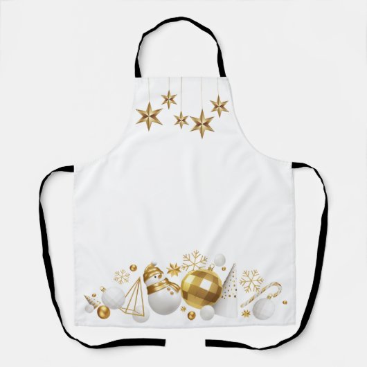 Gouden Sterren met Gouden en Witte Kerstversiering Schort (Voorkant)