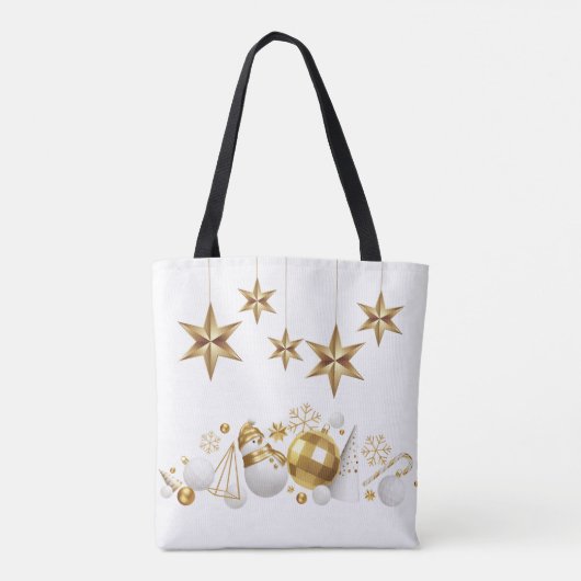Gouden Sterren met Gouden en Witte Kerstversiering Tote Bag (Achterkant)