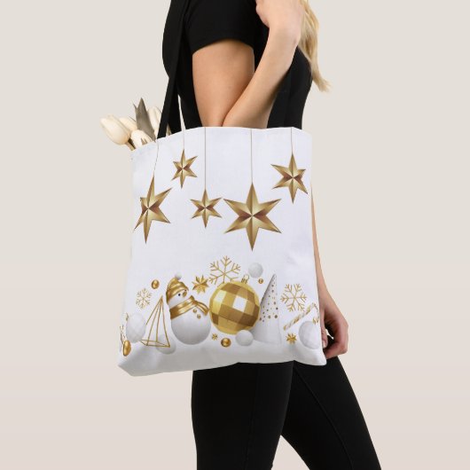 Gouden Sterren met Gouden en Witte Kerstversiering Tote Bag (Dichtbij)