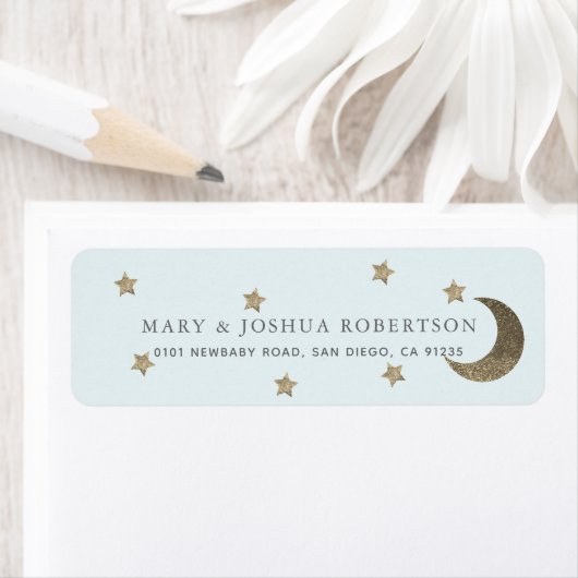 Gouden Sterren & Moon Blue Adreslabel Etiket (Insitu)
