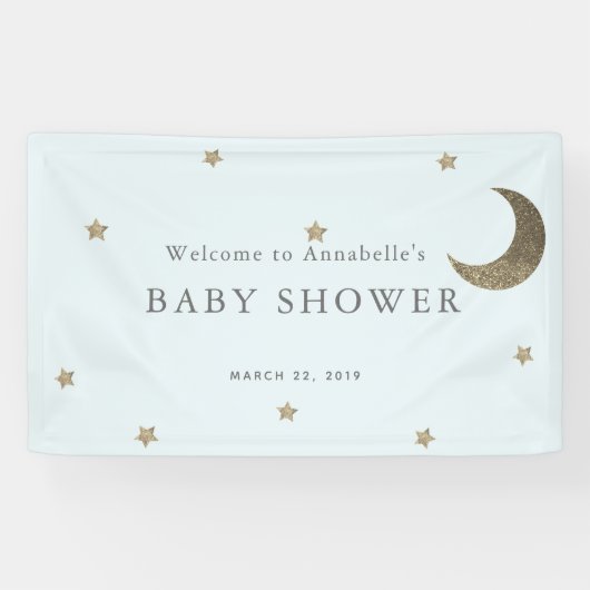 Gouden Sterren & Moon Blue Baby shower Banner (Horizontaal)