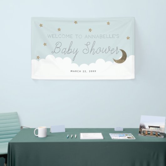 Gouden Sterren & Moon Blue Baby shower Banner (Beurs)