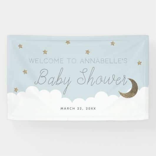Gouden Sterren & Moon Blue Baby shower Banner (Horizontaal)
