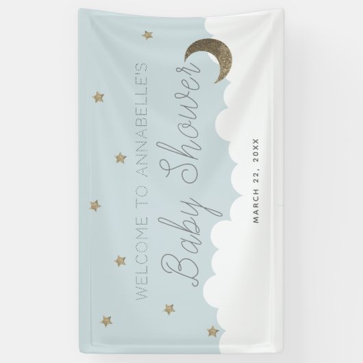 Gouden Sterren & Moon Blue Baby shower Banner (Verticaal)