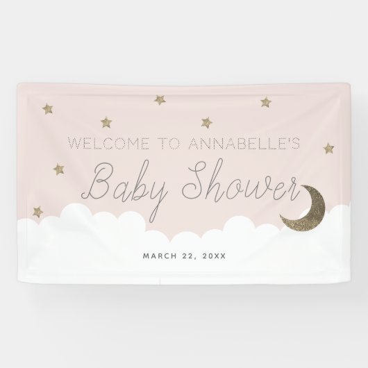 Gouden Sterren & Moon Roze Baby shower Banner (Horizontaal)